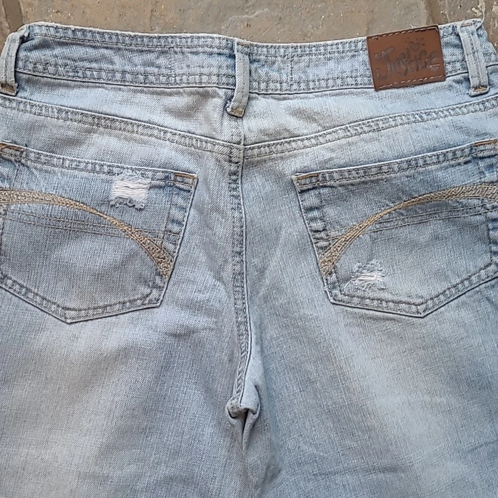 Justice Girls 10 1/2 distressed denim light blue jeans flare